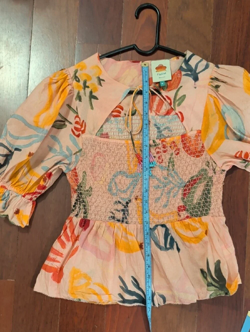 Farm Rio Mixed Fruit Smocked Bodice Puff Sleeve Blouse